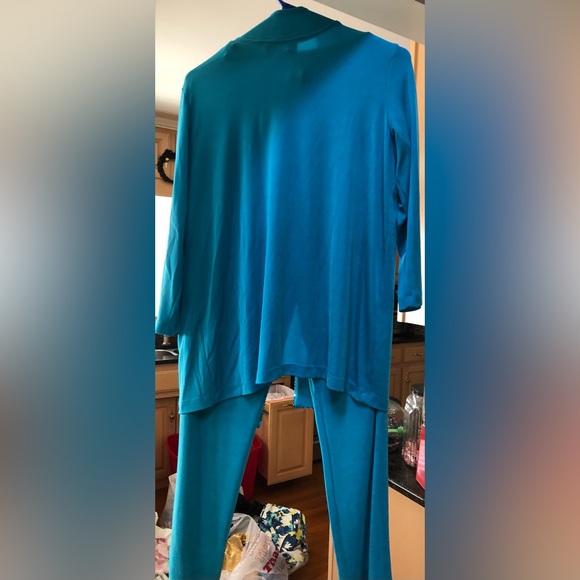 SLINKY BRAND Turquoise Sequin Accented Two Pc Slacks & Open Sweater  NWT Size S - Picture 3 of 3